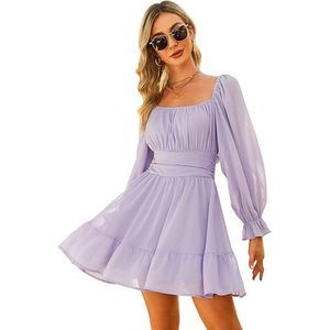 Lavender Tie Back Ruffle Casual A-Line Dress